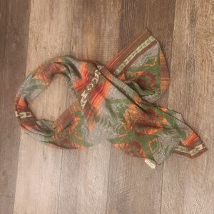 Denim & Supply Ralph Lauren Green and Orange Scarf With Strips Of Christmas Tree